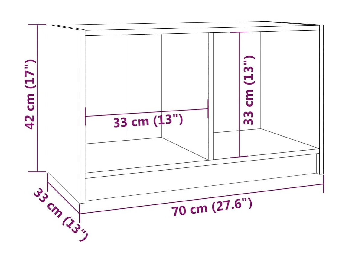 Meuble TV Blanc 70x33x42 Bois de pin massif