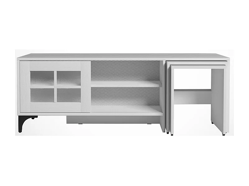 Meuble TV et 2 tables gigognes bois blanc Riko 150cm