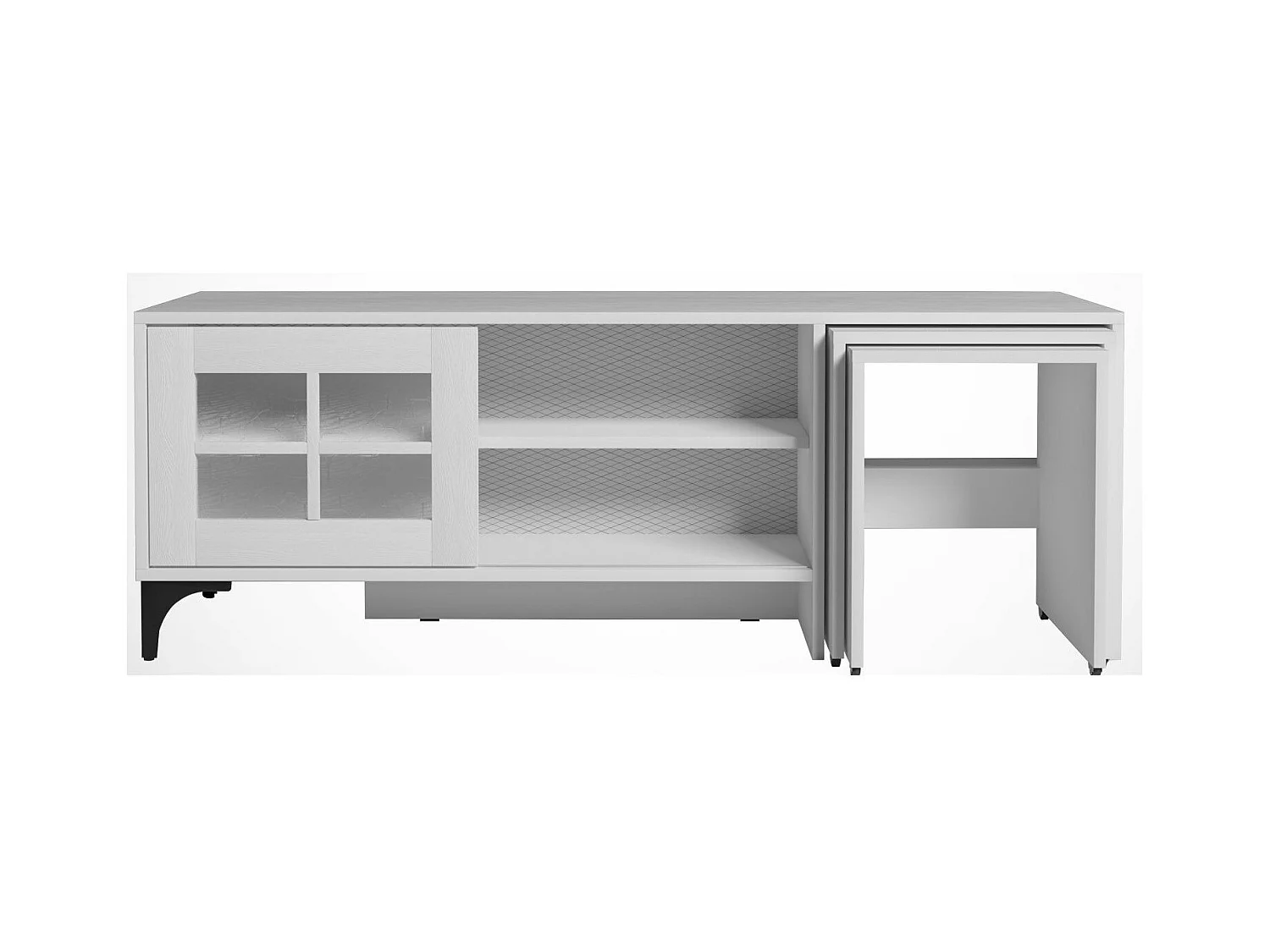 Meuble TV et 2 tables gigognes bois blanc Riko 150cm
