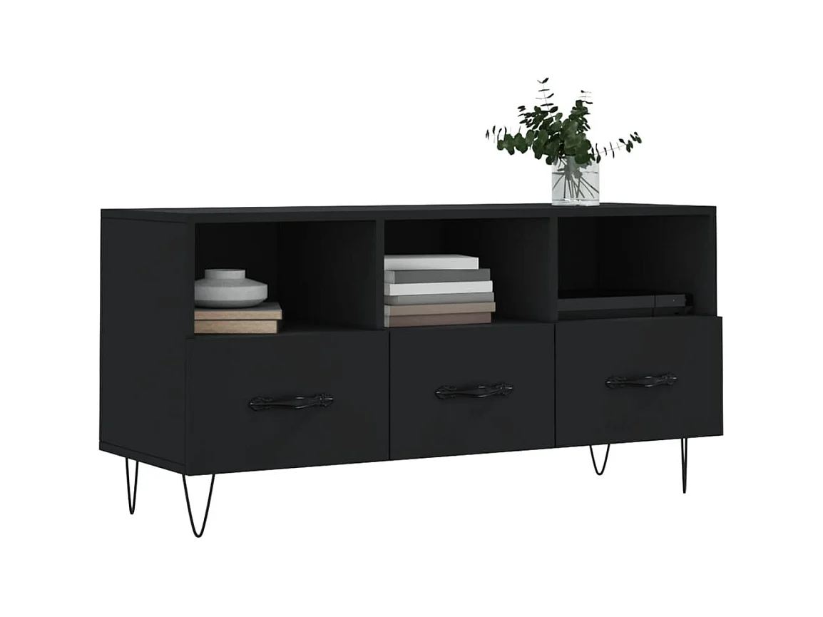 Meuble TV noir 102x36x50 bois d'ingénierie