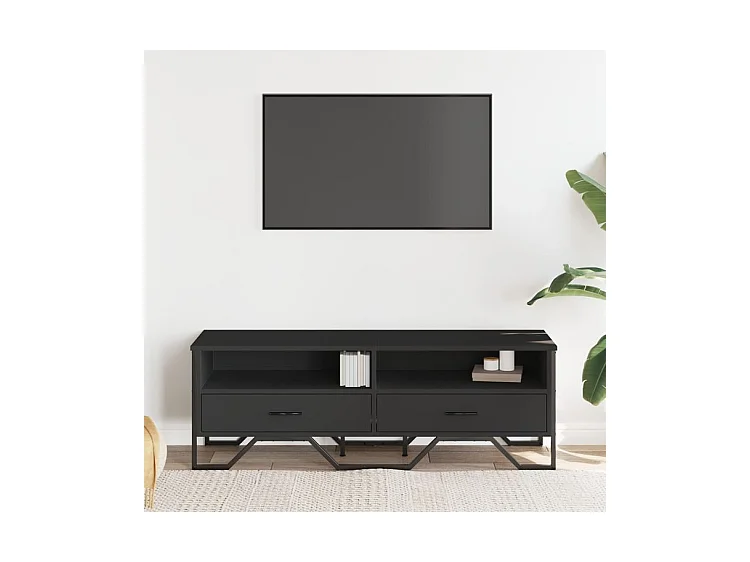 Meuble TV noir 122x34x41 bois d'ingénierie