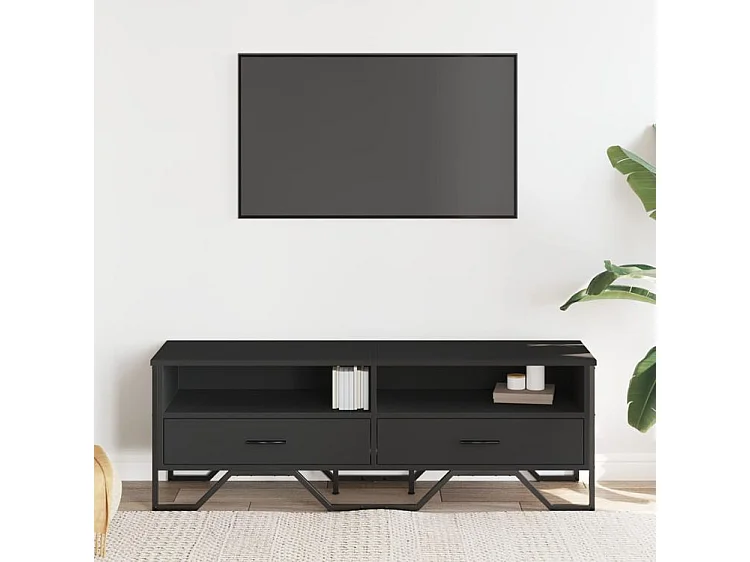Meuble TV noir 122x34x41 bois d'ingénierie