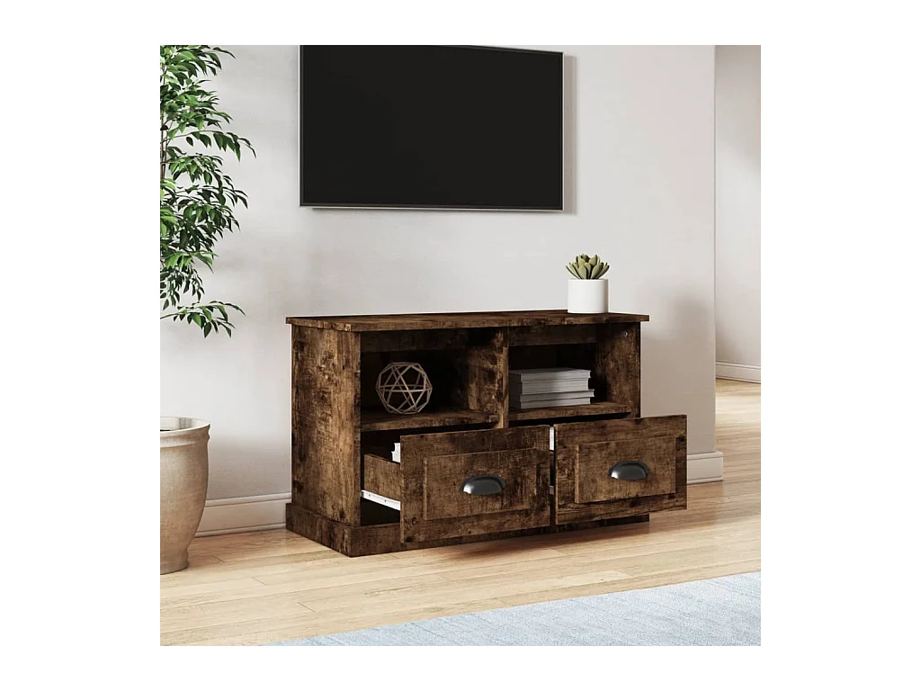 Meuble TV chêne fumé 80x35x50 bois d'ingénierie