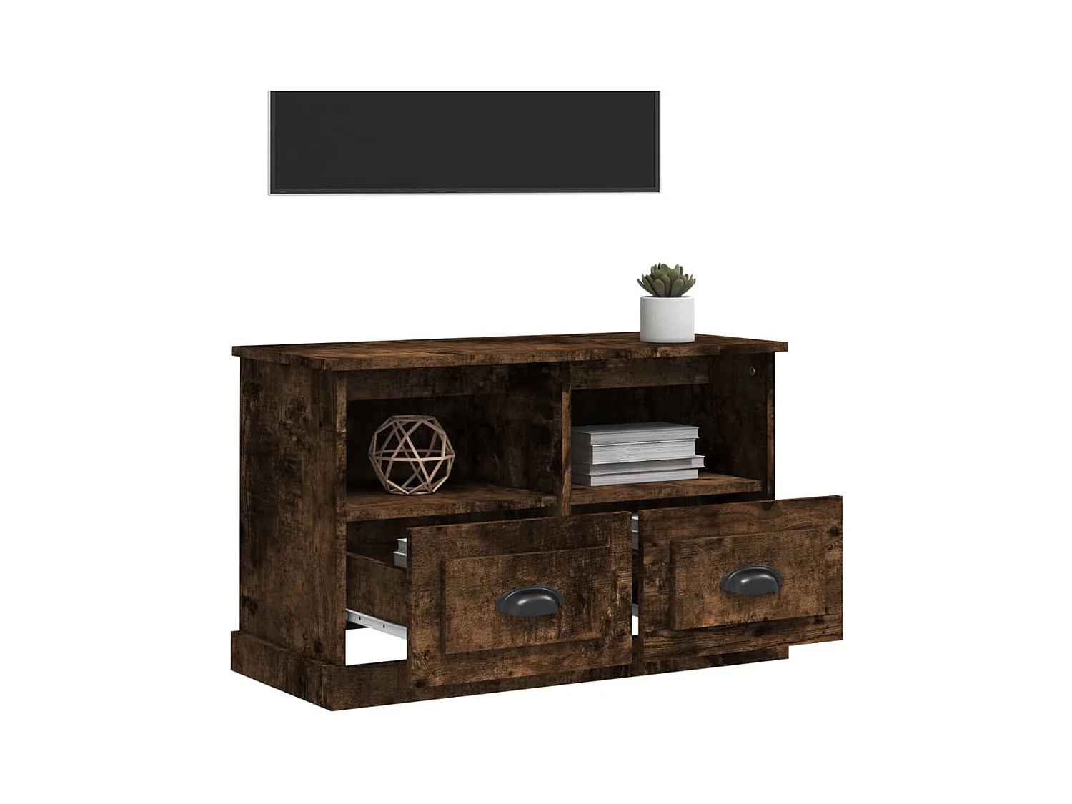 Meuble TV chêne fumé 80x35x50 bois d'ingénierie