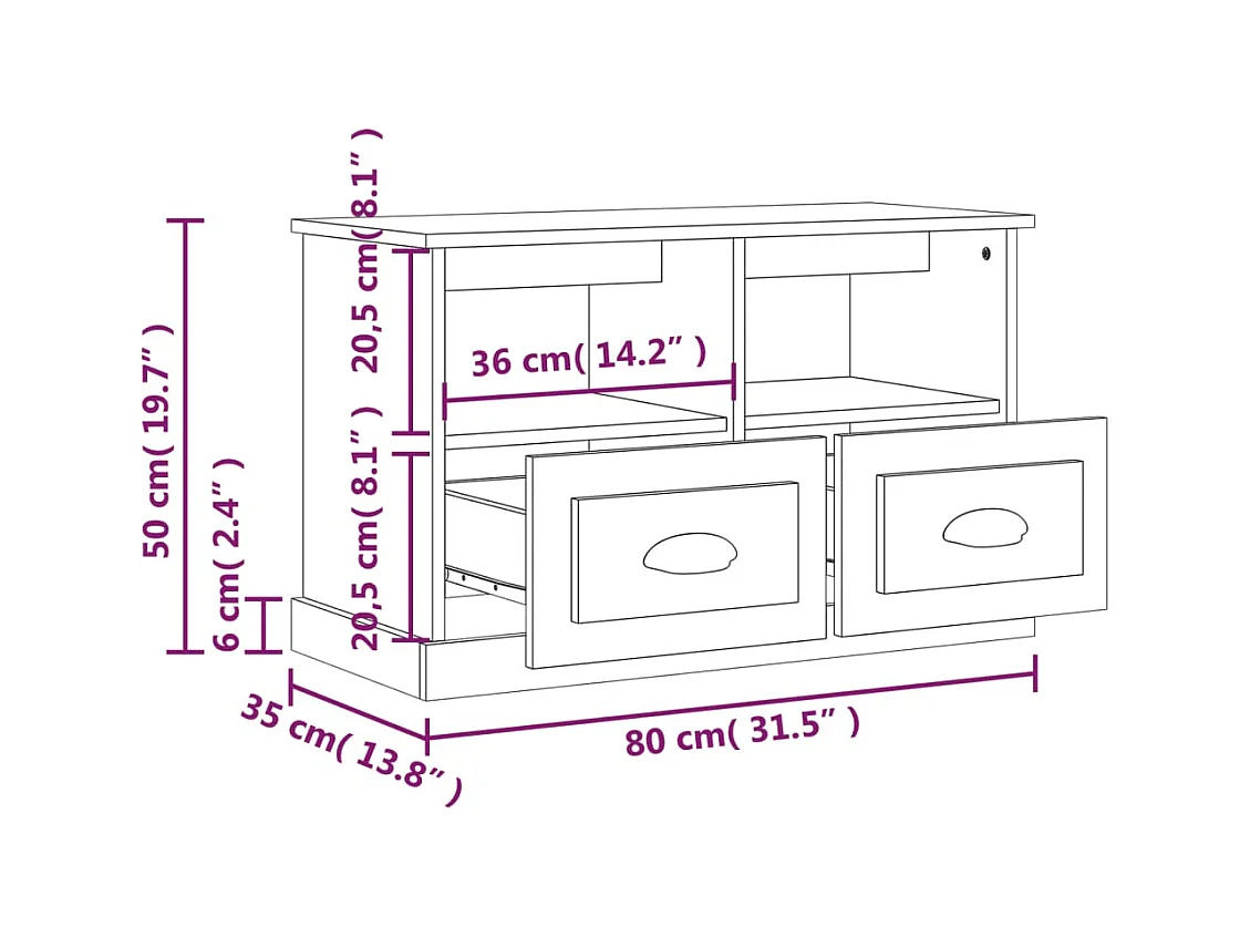 Meuble TV chêne fumé 80x35x50 bois d'ingénierie