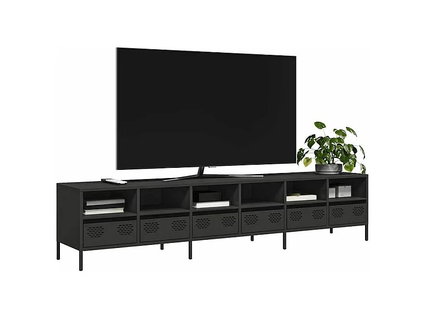 Meuble TV noir 202x39x43,5 acier laminé à froid