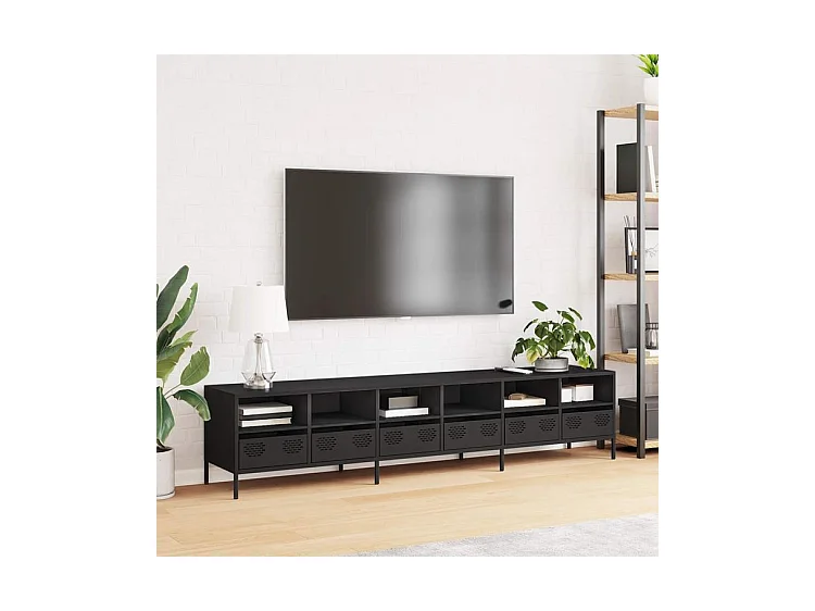 Meuble TV noir 202x39x43,5 acier laminé à froid
