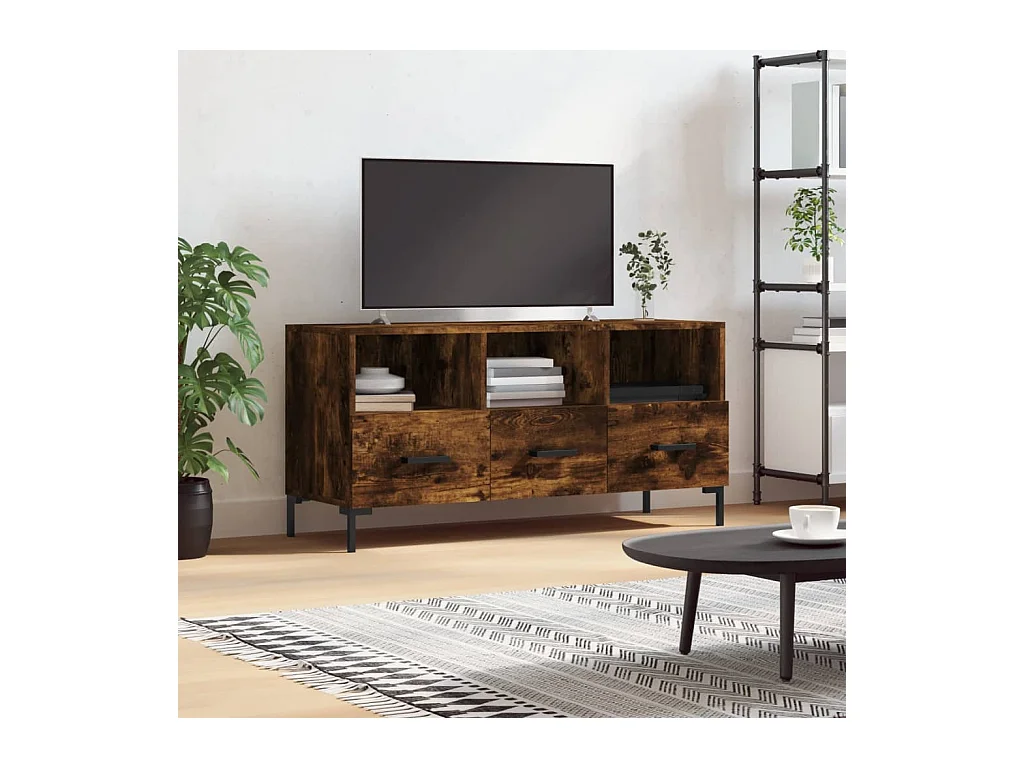 Meuble TV chêne fumé 102x36x50 bois d'ingénierie