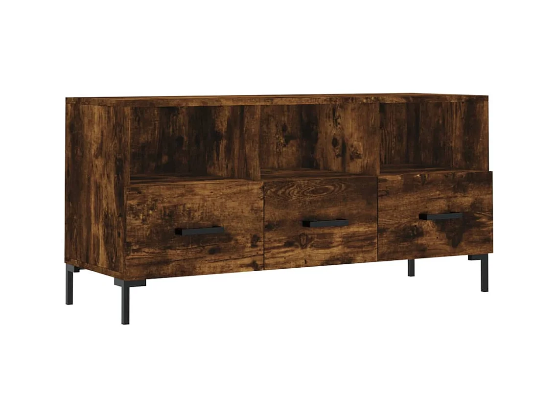 Meuble TV chêne fumé 102x36x50 bois d'ingénierie