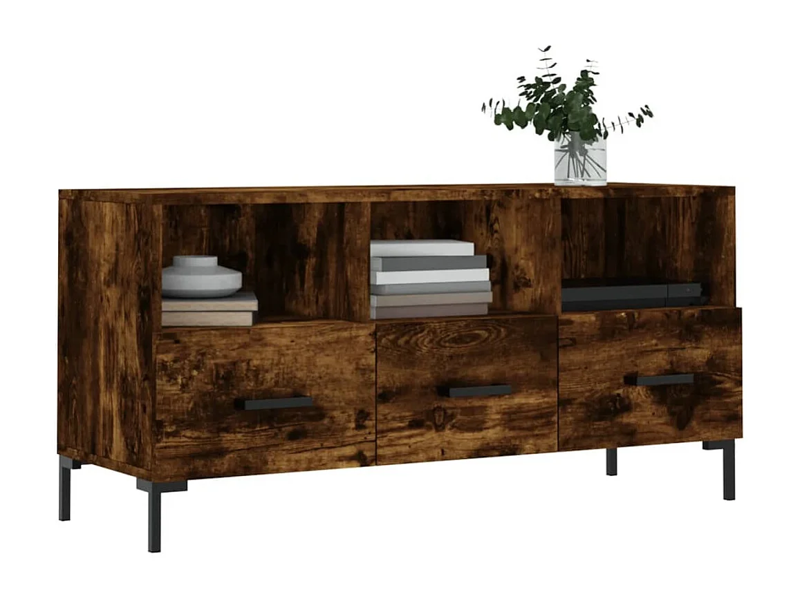 Meuble TV chêne fumé 102x36x50 bois d'ingénierie
