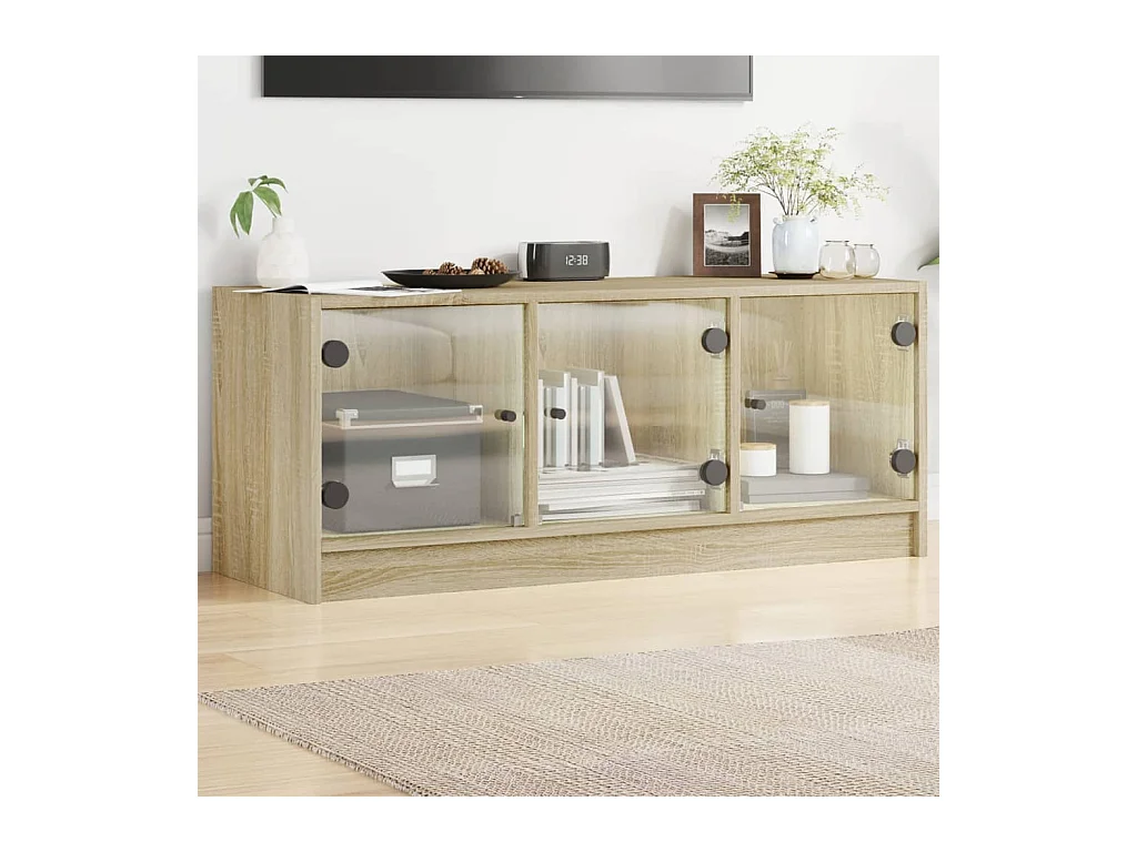 Meuble TV avec portes en verre chêne sonoma 102x37x42
