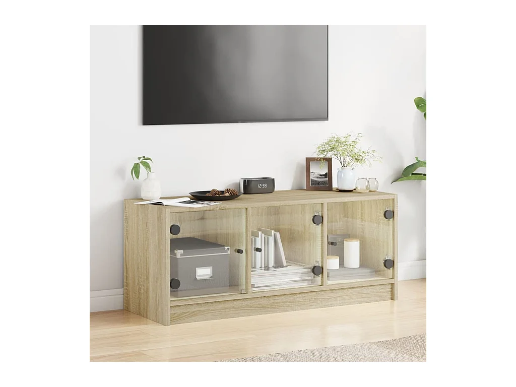 Meuble TV avec portes en verre chêne sonoma 102x37x42