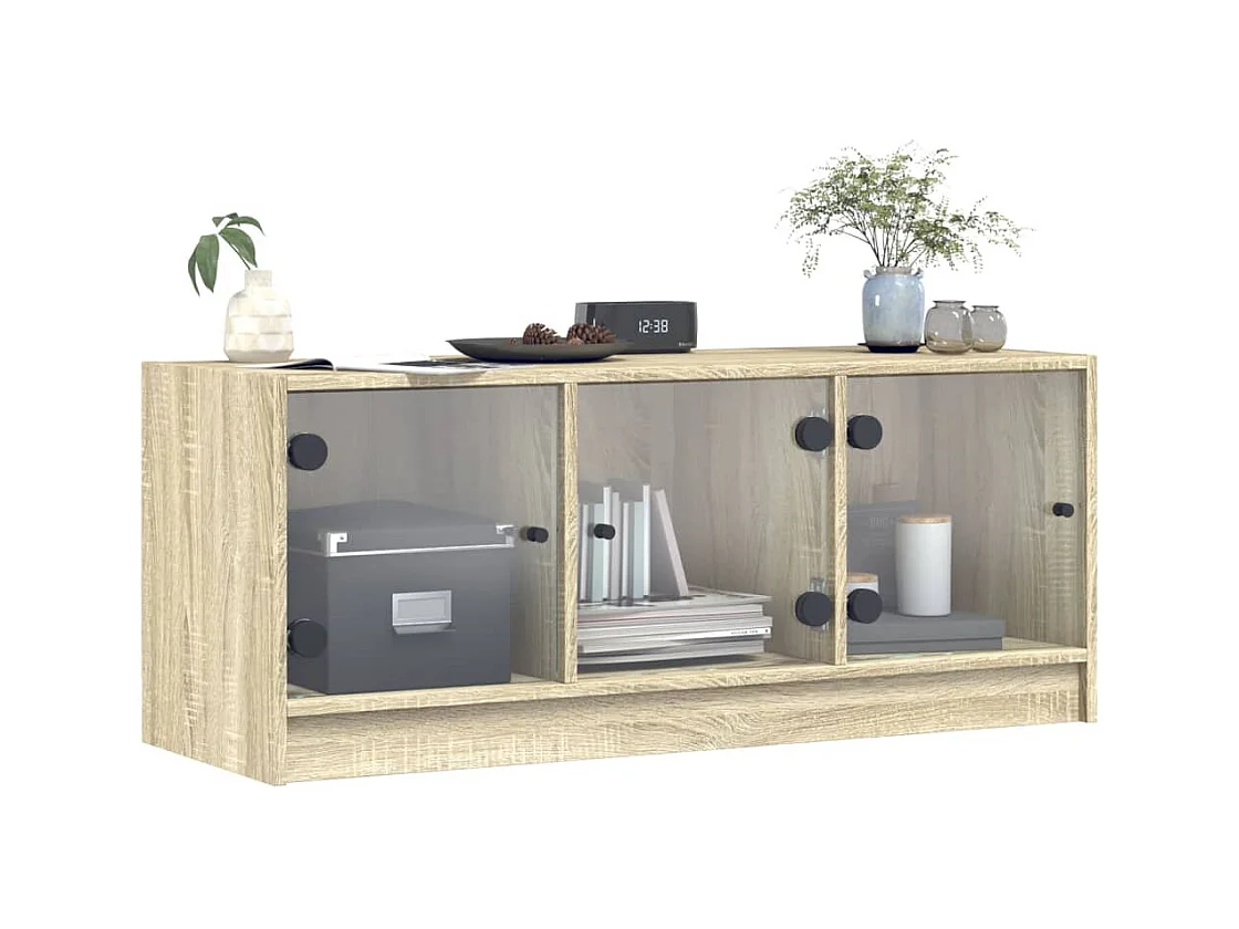 Meuble TV avec portes en verre chêne sonoma 102x37x42