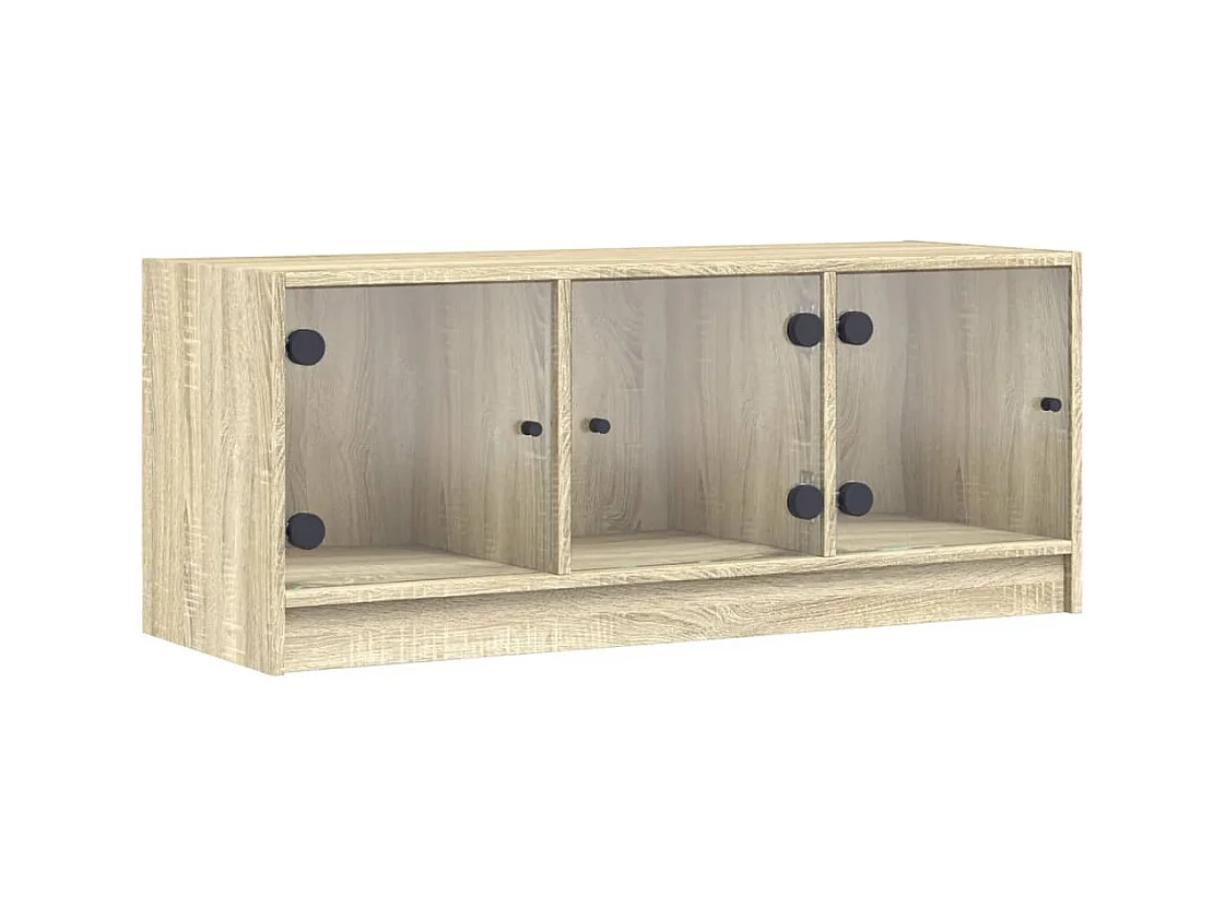 Meuble TV avec portes en verre chêne sonoma 102x37x42