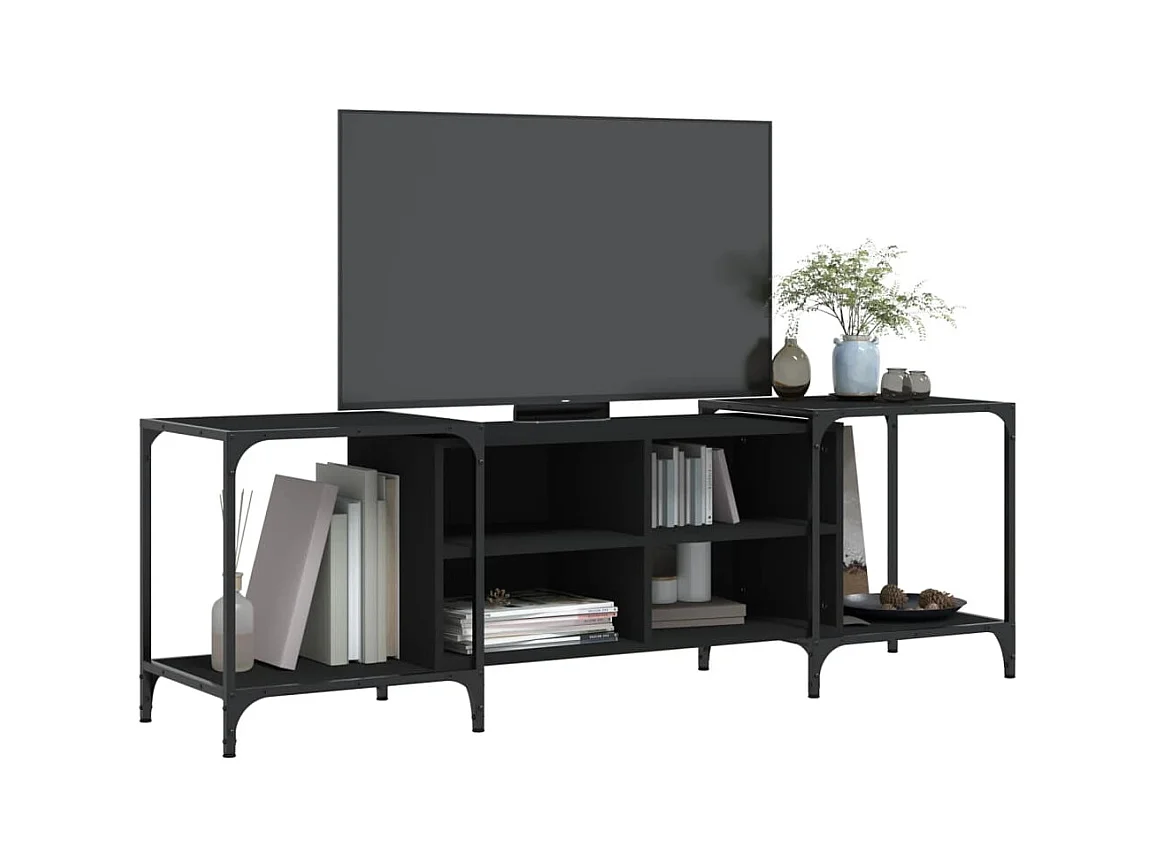 Meuble TV noir 153x37x50 bois d'ingénierie