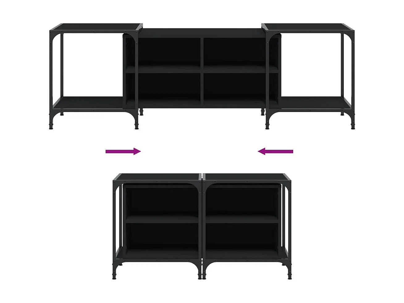 Meuble TV noir 153x37x50 bois d'ingénierie