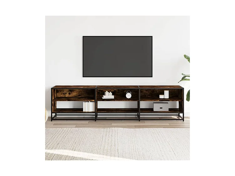 Meuble TV chêne fumé 180x40x46 bois d'ingénierie