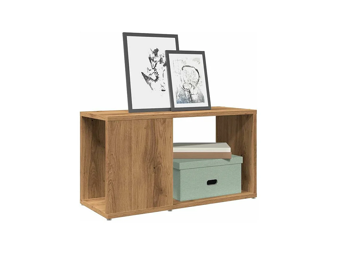 Meuble TV chêne artisanal 60x24x32 bois d'ingénierie