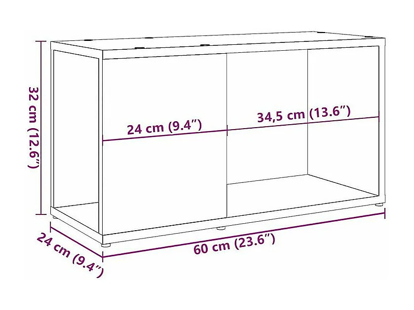 Meuble TV chêne artisanal 60x24x32 bois d'ingénierie