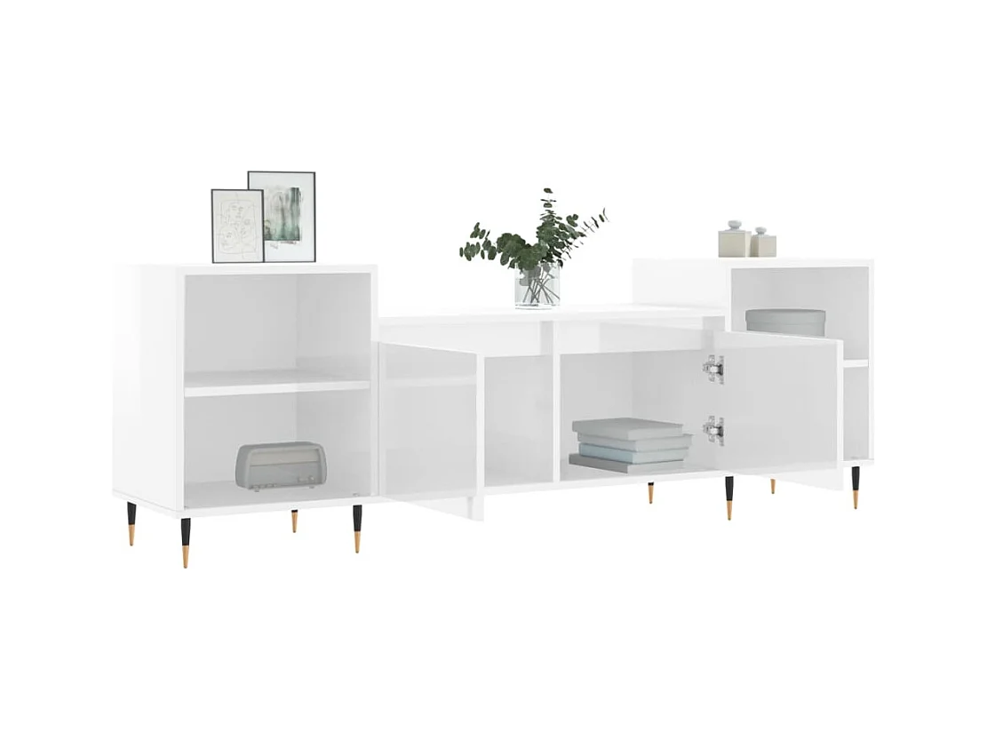 Meuble TV Blanc brillant 160x35x55 Bois d'ingénierie