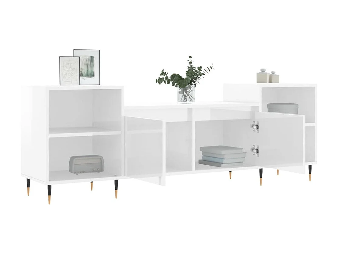 Meuble TV Blanc brillant 160x35x55 Bois d'ingénierie