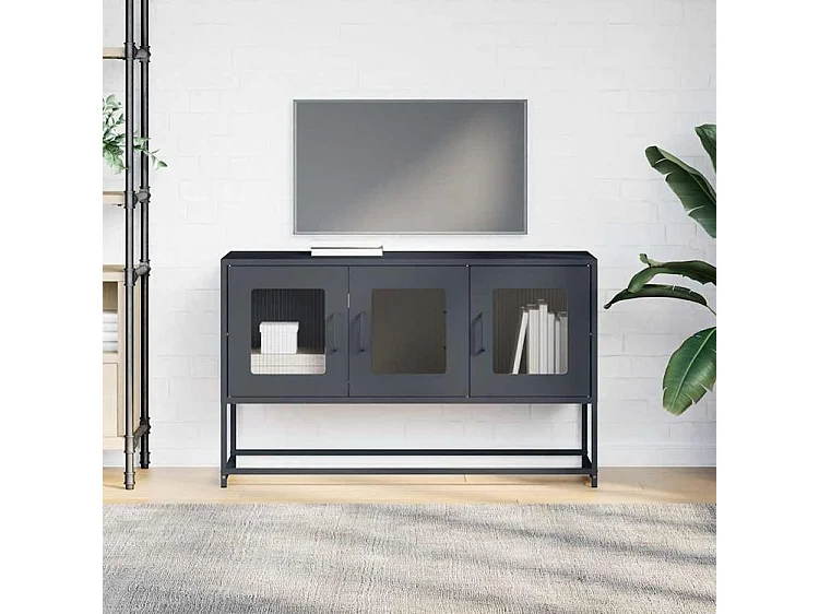 Meuble TV anthracite 100,5x39x60,5 acier laminé à froid