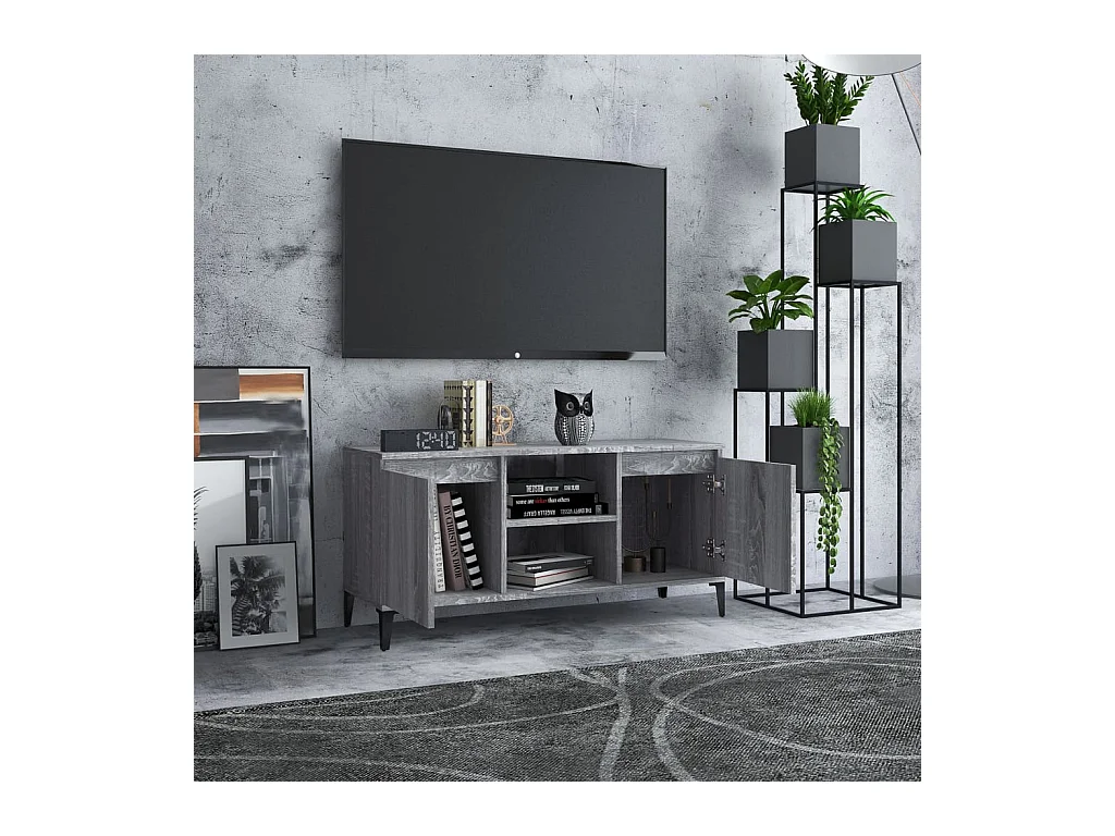 Meuble TV avec pieds en métal Sonoma gris 103,5x35x50