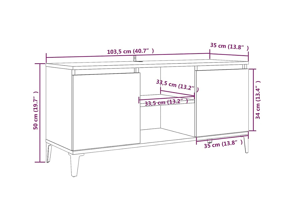 Meuble TV avec pieds en métal Sonoma gris 103,5x35x50