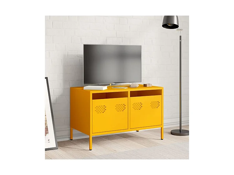Meuble TV jaune moutarde 68x39x43,5 acier laminé à froid