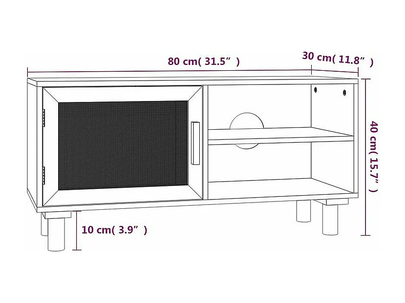 Petit meuble TV en bois 1 porte en Rotin naturel 80cm - Modèle Kaliga-Couleur Noir