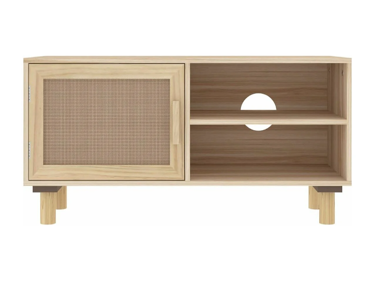 Petit meuble TV en bois 1 porte en Rotin naturel 80cm - Modèle Kaliga-Couleur Noir