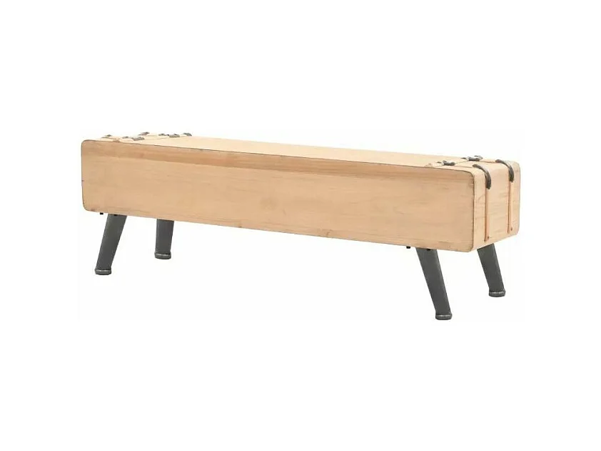 Meuble TV 2 tiroirs pin massif clair et pieds métal noir Stylie