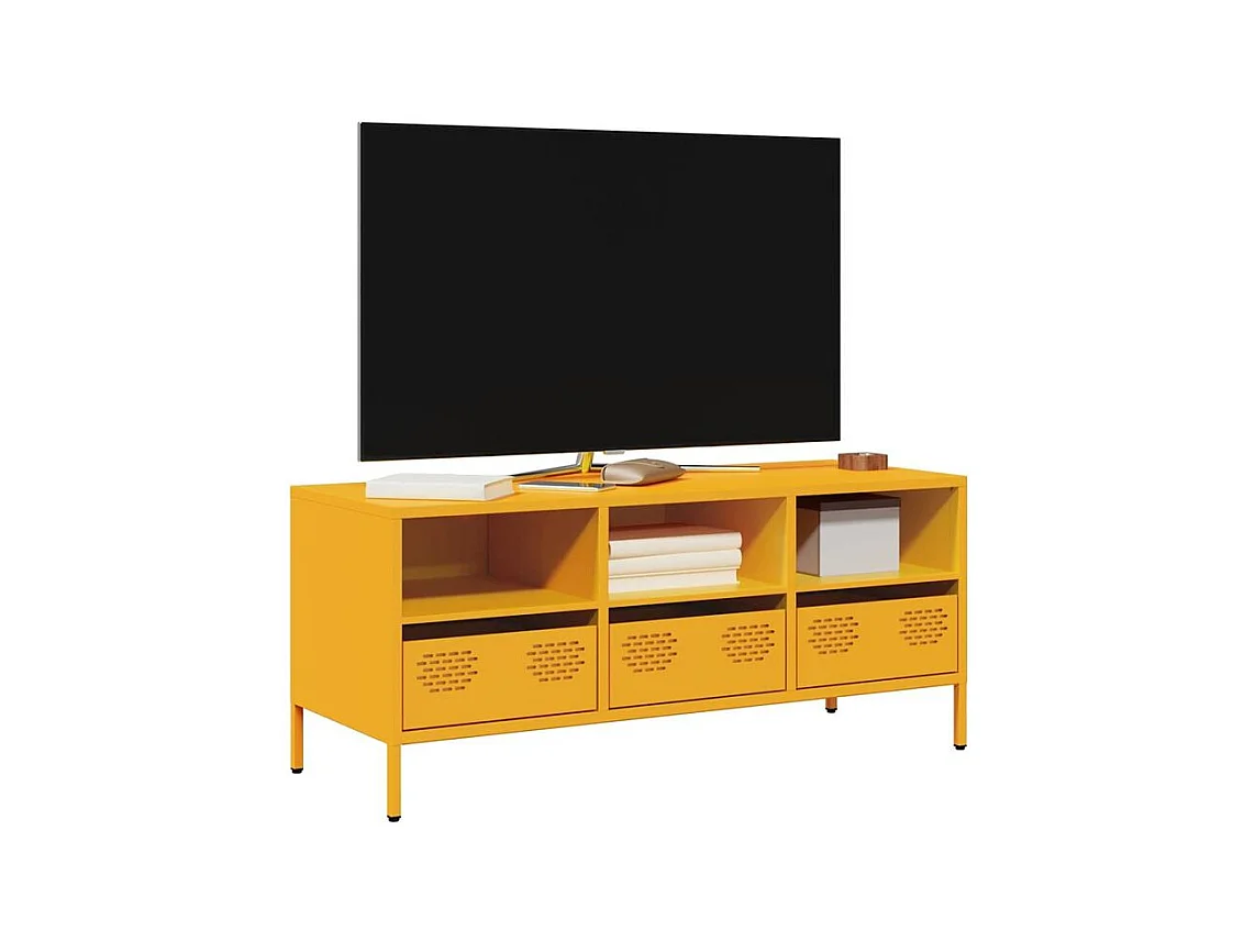 Meuble TV jaune moutarde 101,5x39x43,5 acier laminé à froid
