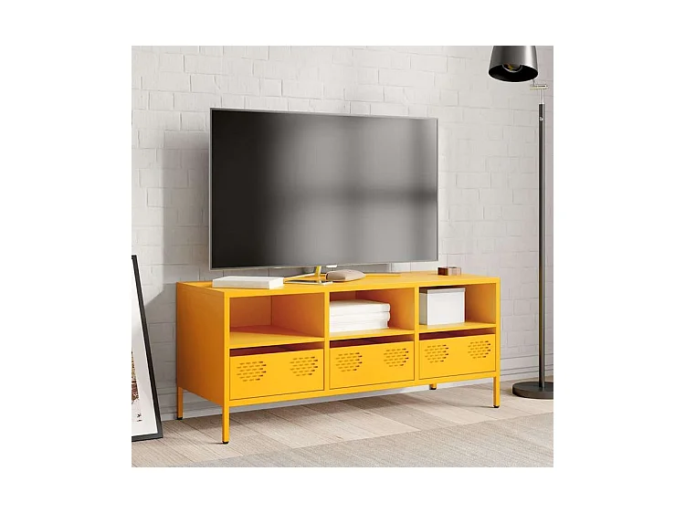 Meuble TV jaune moutarde 101,5x39x43,5 acier laminé à froid