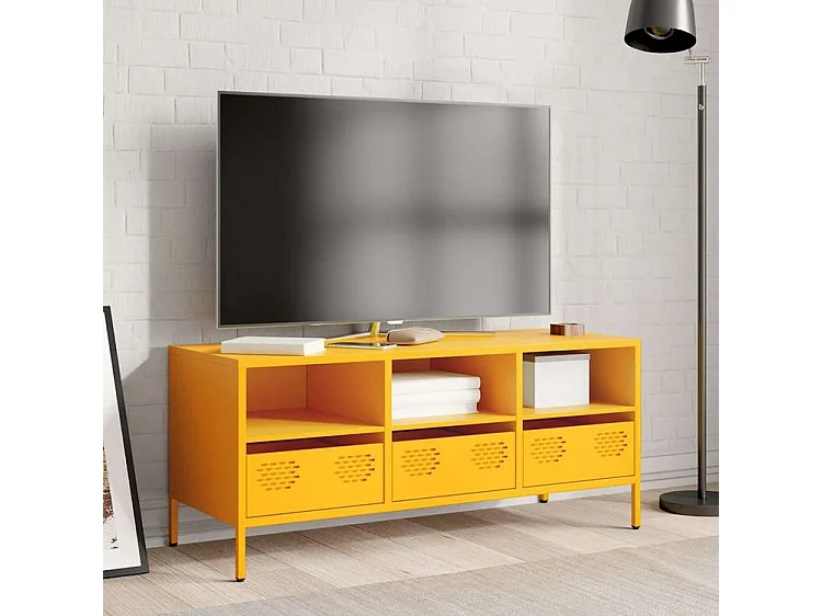 Meuble TV jaune moutarde 101,5x39x43,5 acier laminé à froid