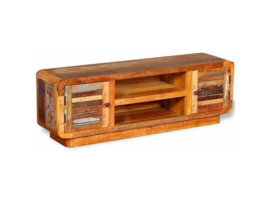 Meuble TV 2 portes et 2 niches bois massif recyclé Moust