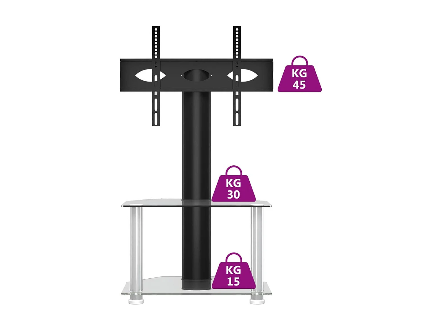 Meuble TV d'angle 2 niveaux pour 32-70 pouces noir argenté