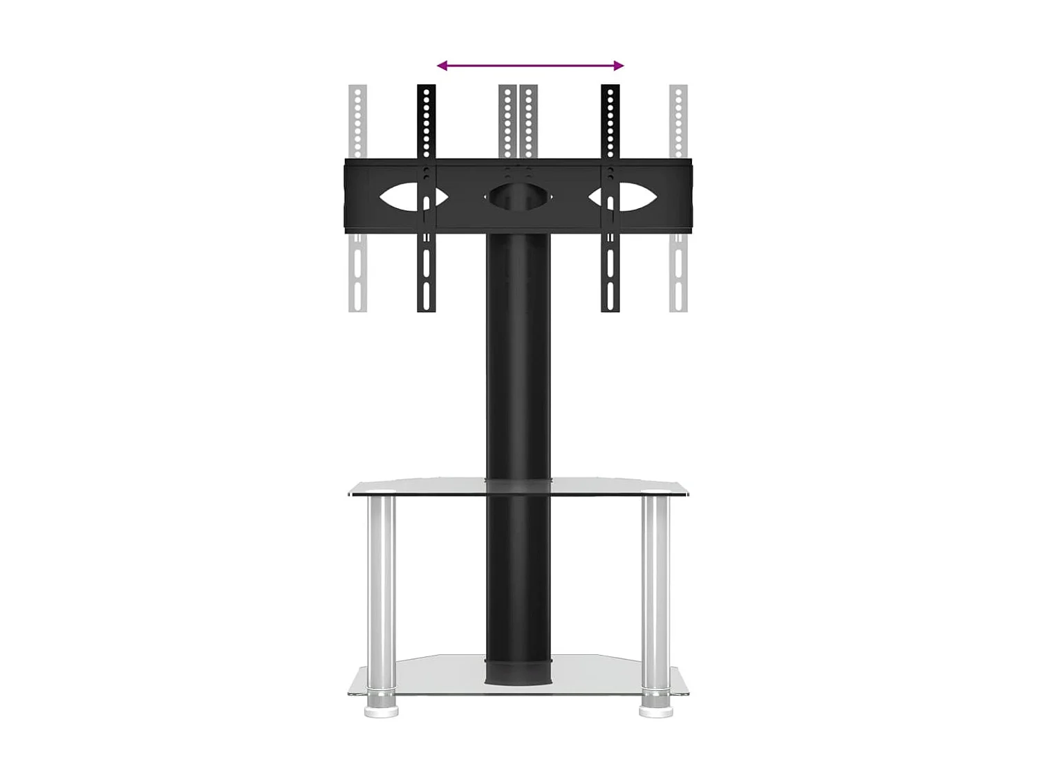 Meuble TV d'angle 2 niveaux pour 32-70 pouces noir argenté