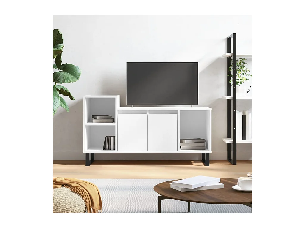 Meuble TV Blanc brillant 100x35x55 Bois d'ingénierie