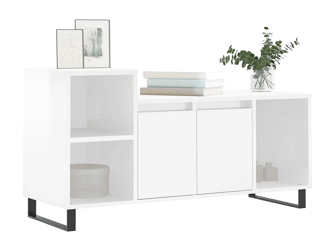 Meuble TV Blanc brillant 100x35x55 Bois d'ingénierie