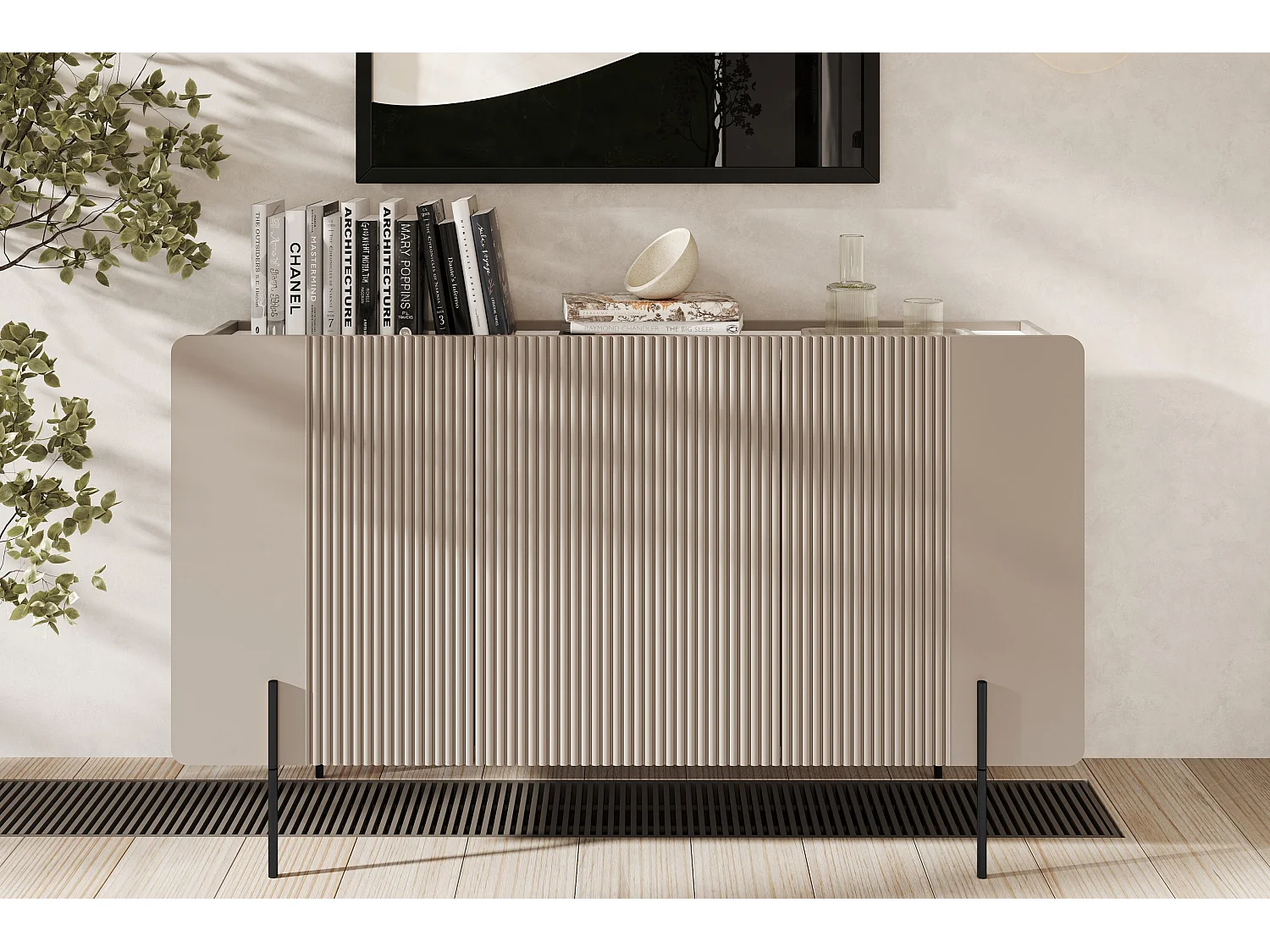 3-deurs buffetkast met kasjmier metaal bont 150x87 cm