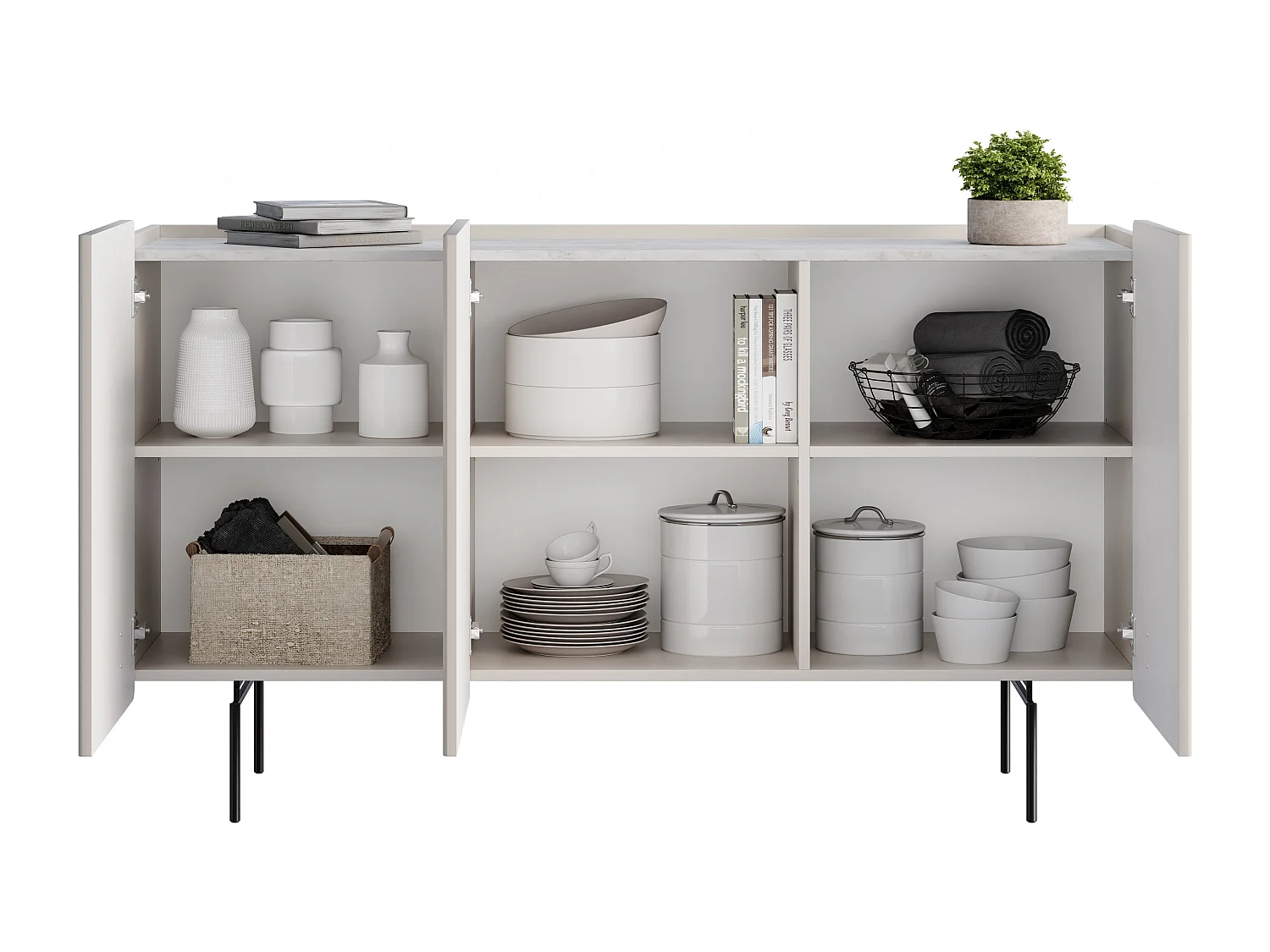 3-deurs buffetkast met kasjmier metaal bont 150x87 cm