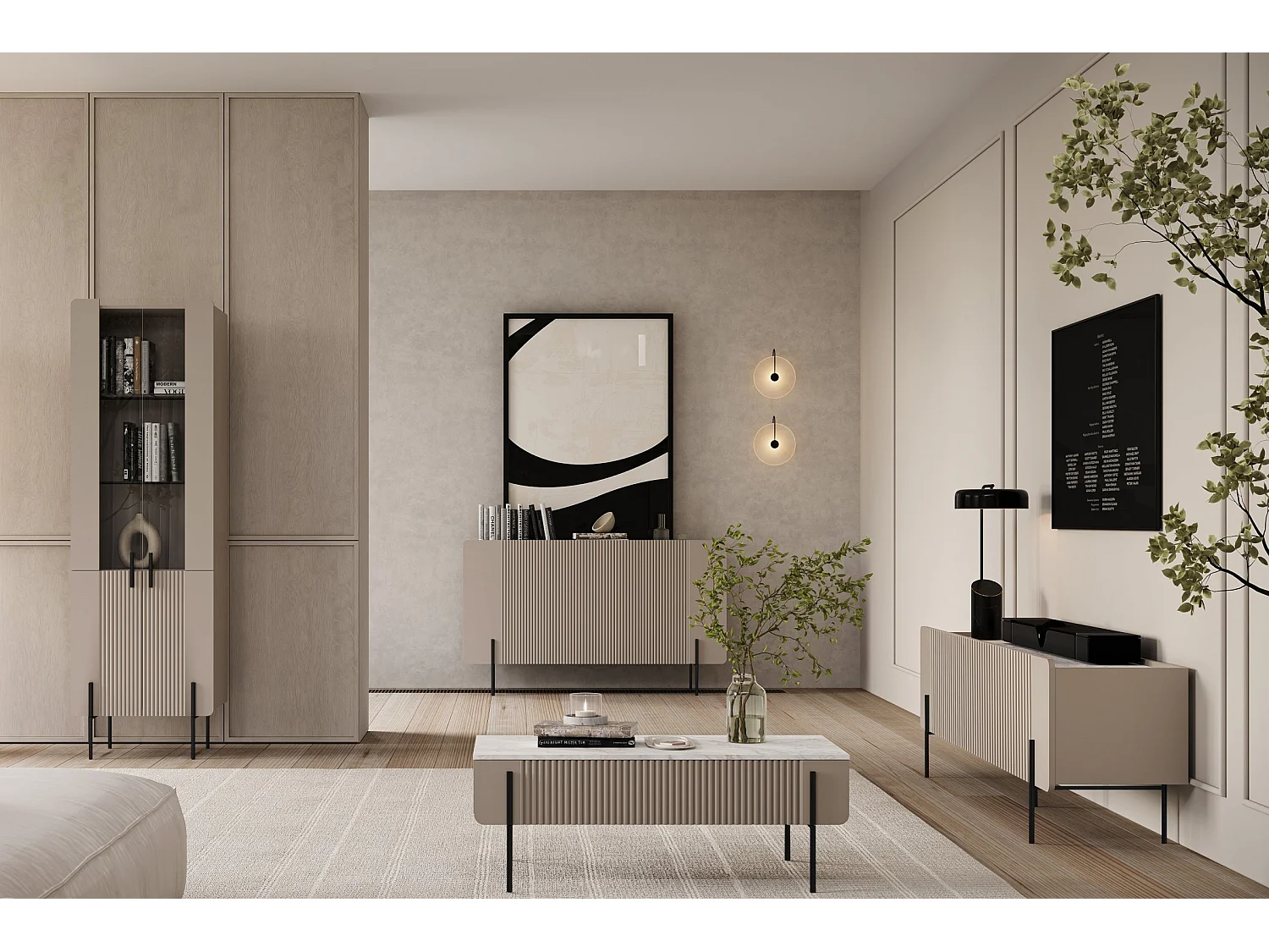 3-deurs buffetkast met kasjmier metaal bont 150x87 cm