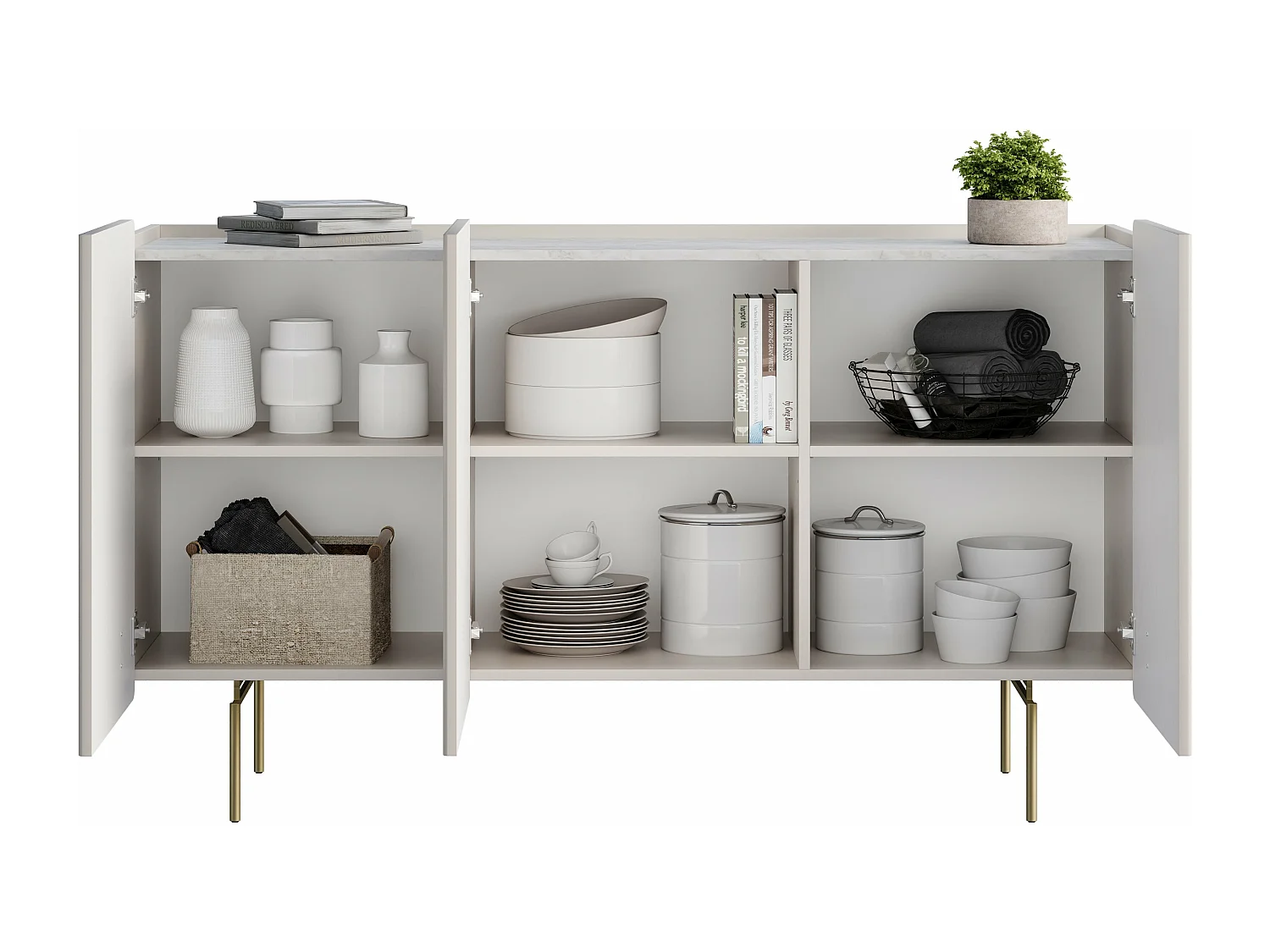 3-deurs buffetkast met kasjmier metaal bont 150x87 cm