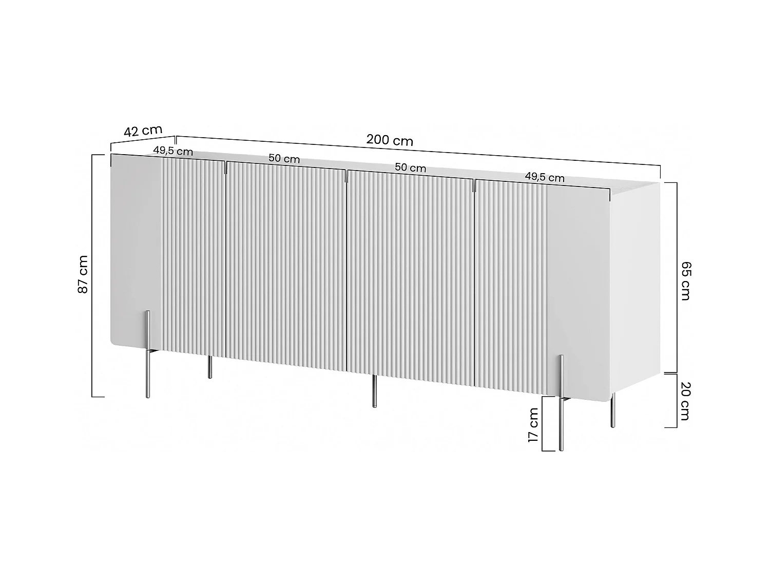 Aparador de 4 puertas con pie de metal cachemir 200x87 cm