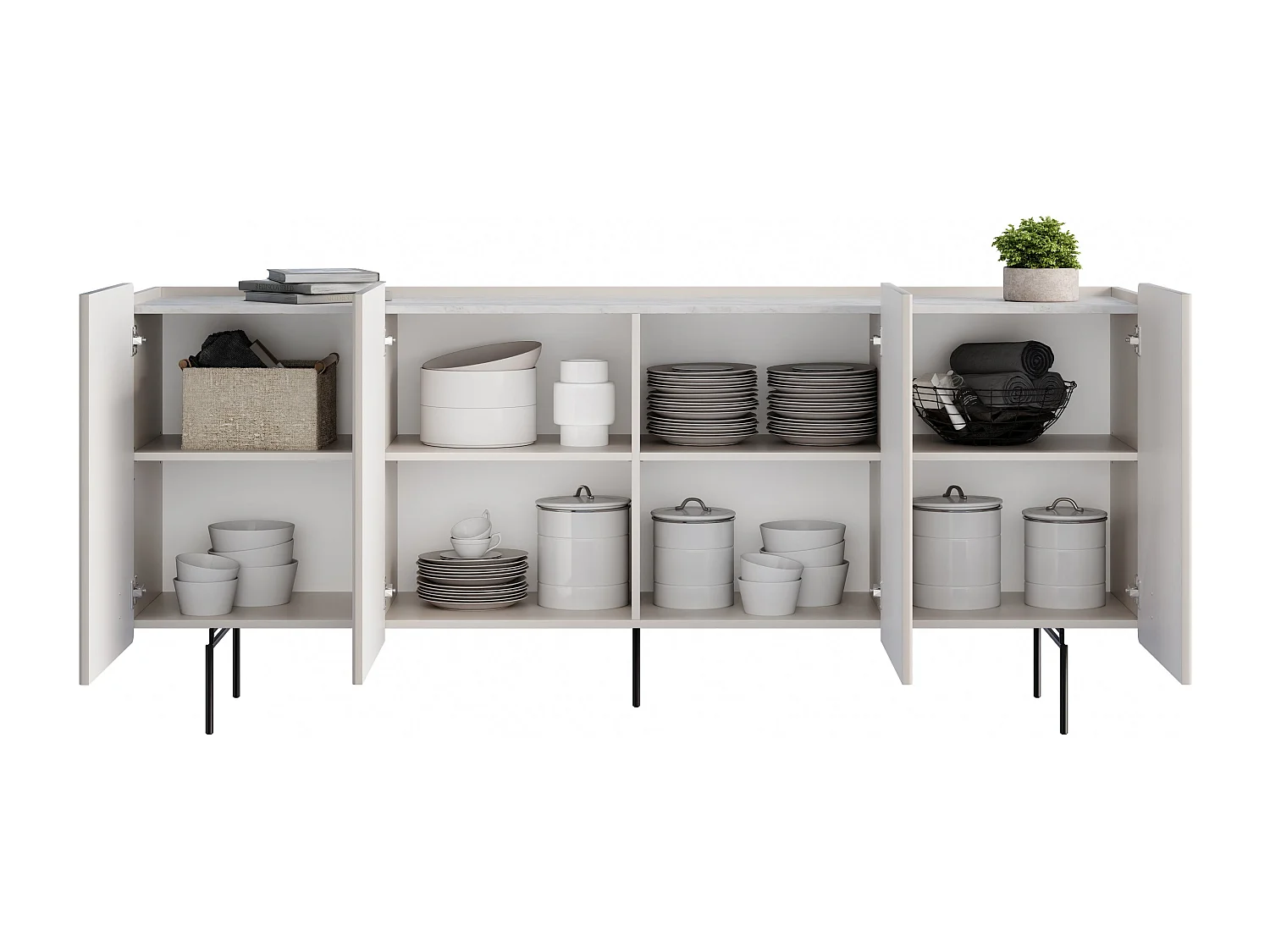 4-deurs buffetkast met metalen kasjmier voet 200x87 cm