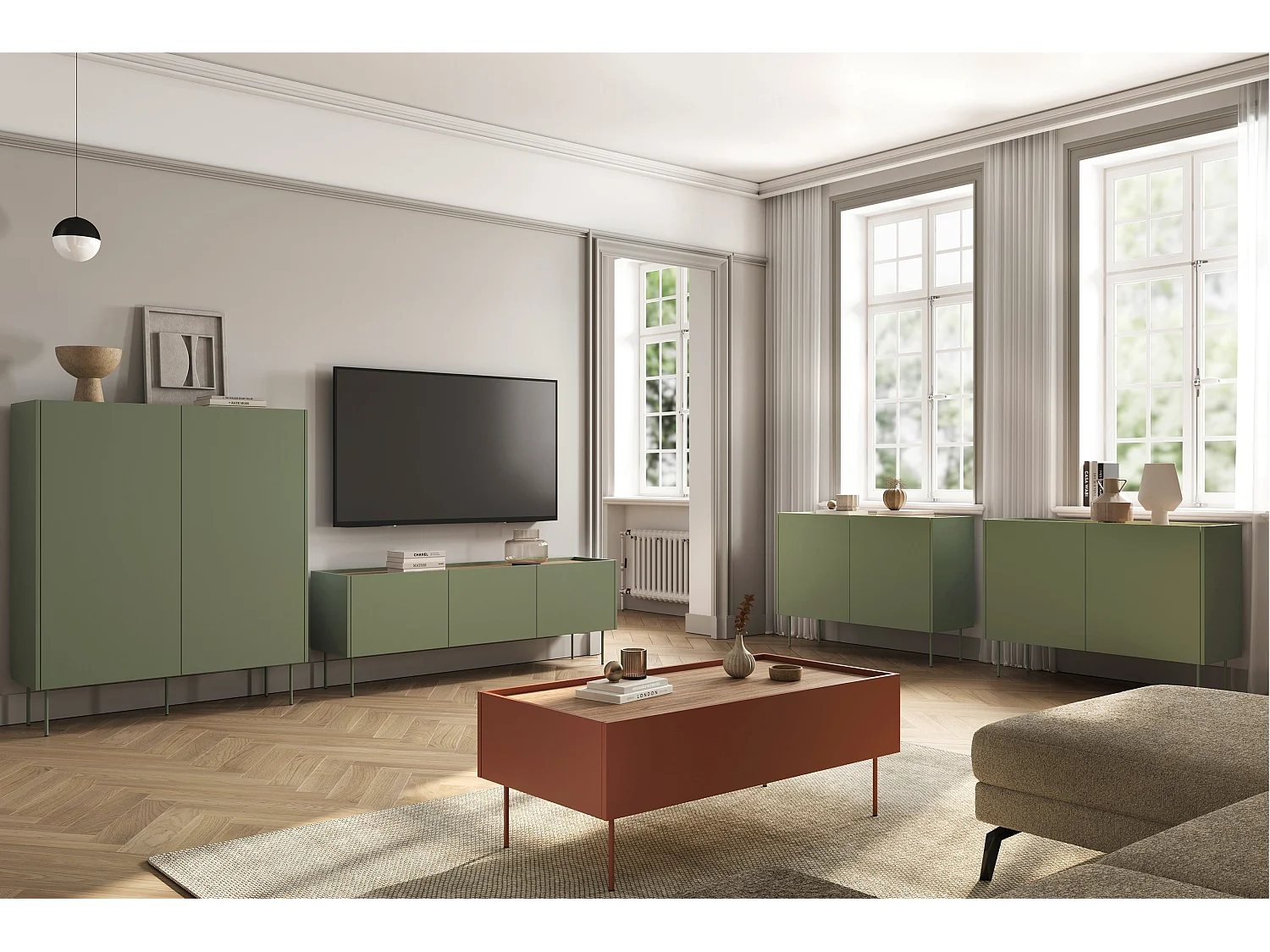 Aparador 2 portas 2 gavetas com pé metálico 120x140 cm