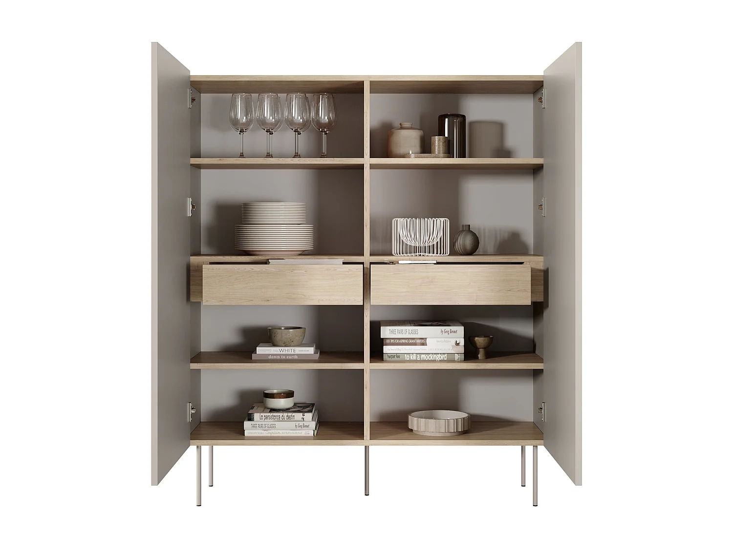 Buffet 2 deuren 2 laden met metalen voet 120x140 cm