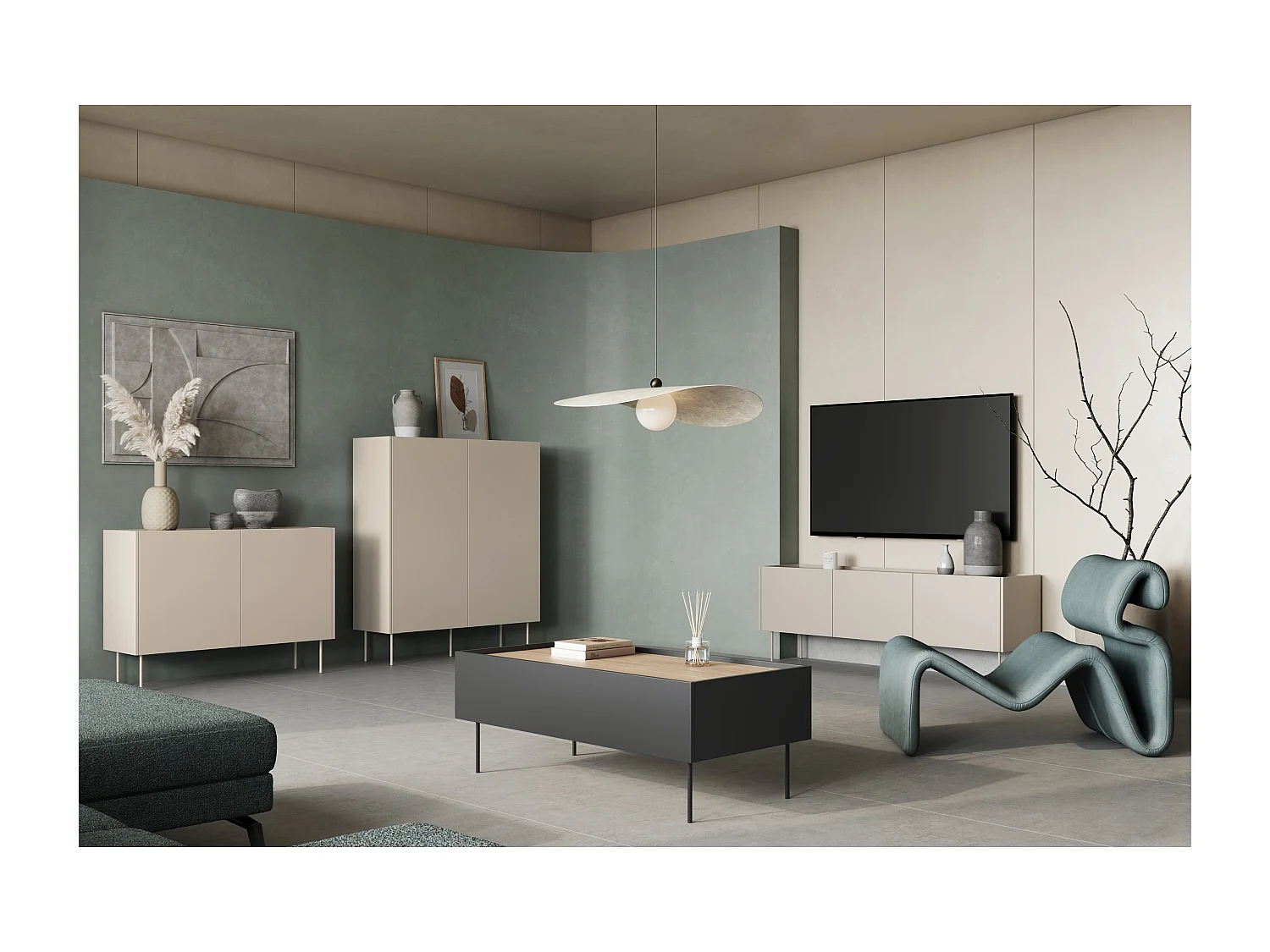 Buffet 2 deuren 2 laden met metalen voet 120x140 cm