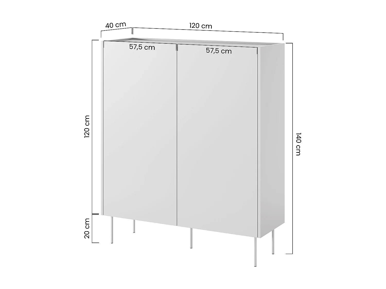 Buffet 2 deuren 2 laden met metalen voet 120x140 cm